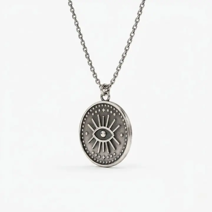925 Silver All-Seeing Eye Coin Necklace | Multi-Tone Protection Pendant